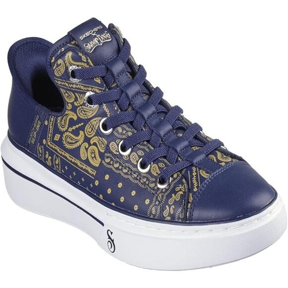 Skechers x Snoop Dogg Navy Paisley Bandana Leather Sneakers 10 - Picture 1 of 8